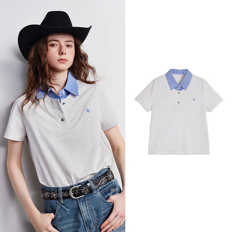 Layered-Collar Short-Sleeve Polo