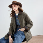 Diamond-Quilted Plaid-Trim Jacket