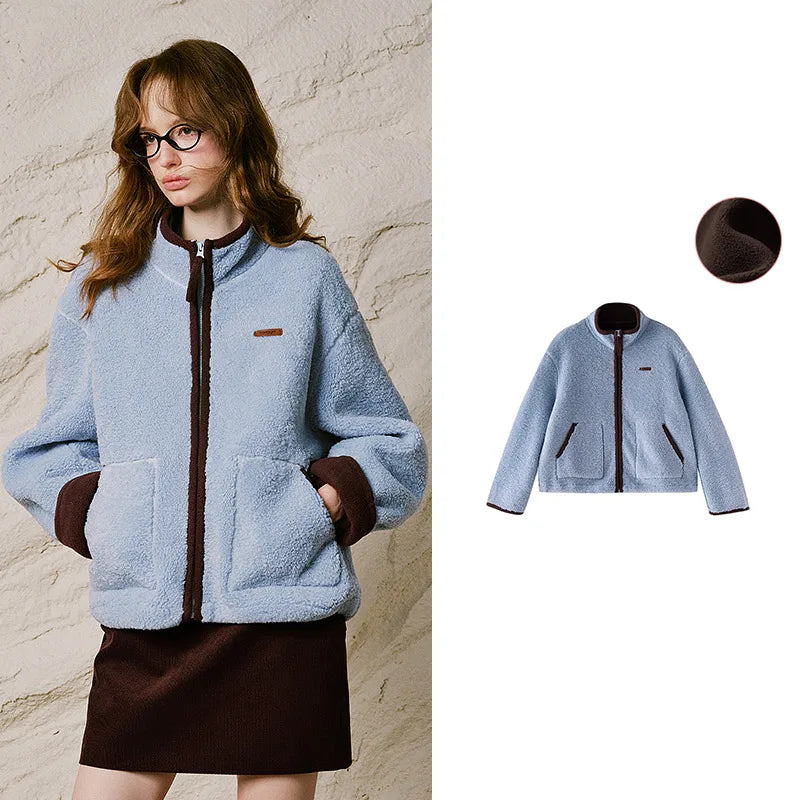 Contrast-Trim Textured Zip Jacket