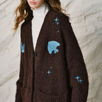 Horse-Motif V-Neck Knit Cardigan