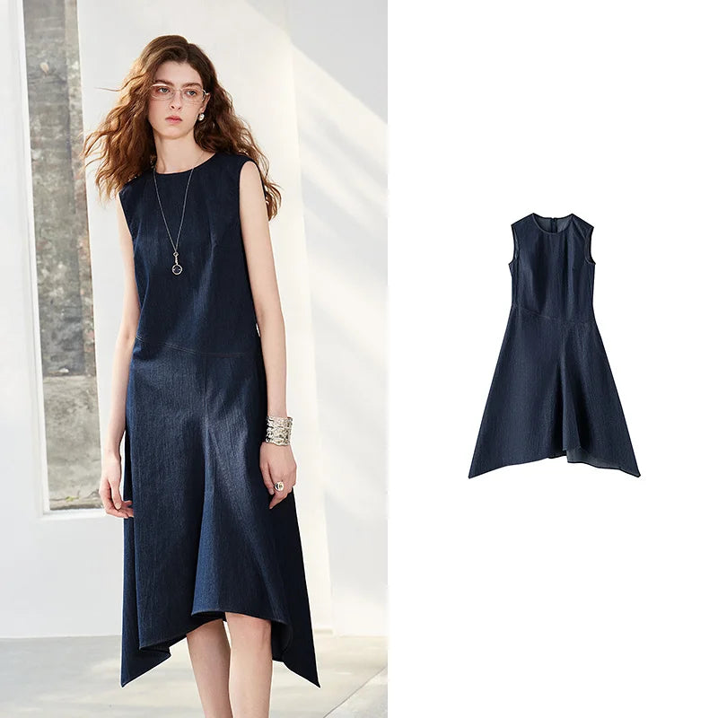 Asymmetric-Hem Sleeveless Dress
