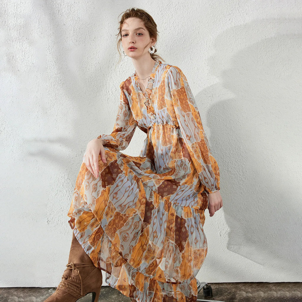 Printed Tiered Midi Dress
