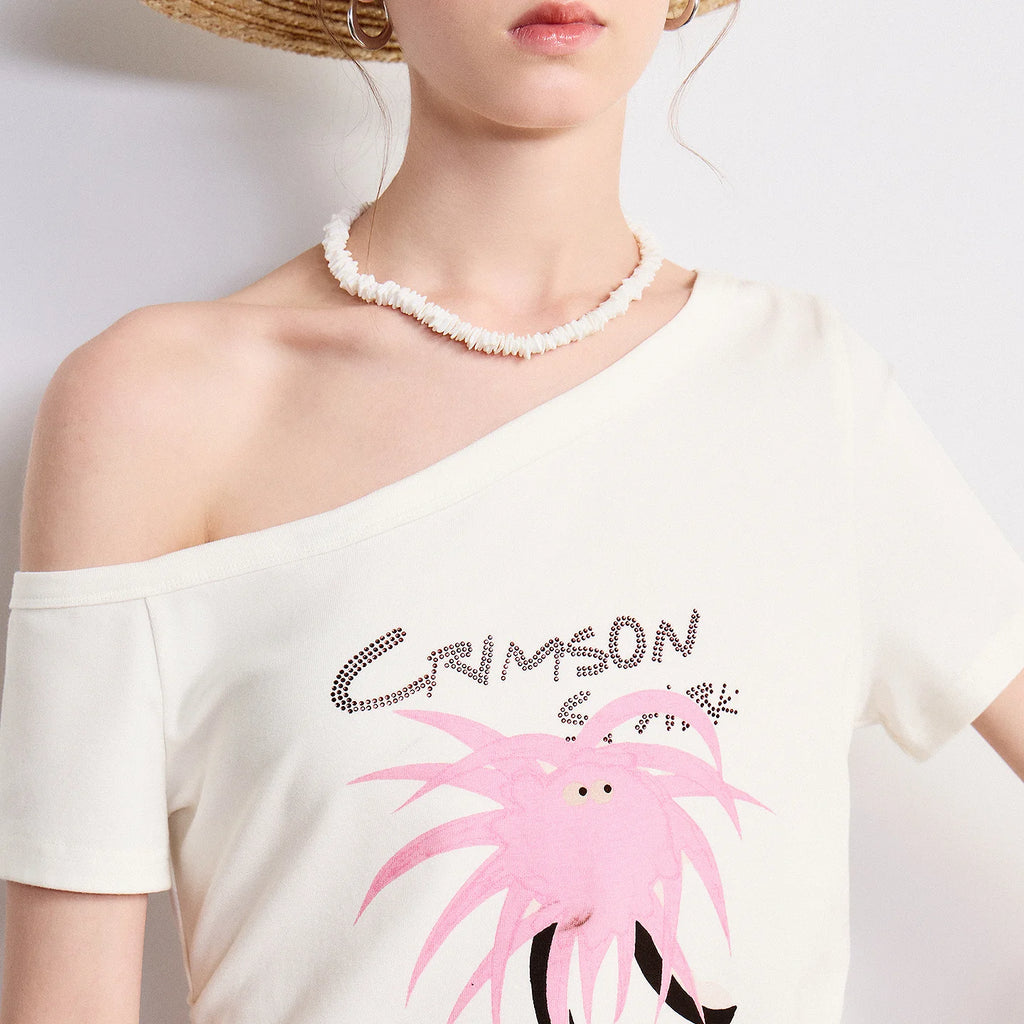 Asymmetric-Neck Graphic Tee