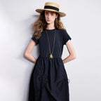 Short-Sleeve Paneled Midi Dress