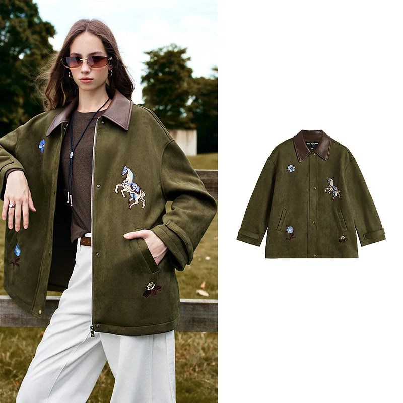 Motif-Detail Contrast-Collar Overshirt