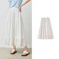 Lace-Trim Gathered Midi Skirt