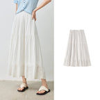 Lace-Trim Gathered Midi Skirt