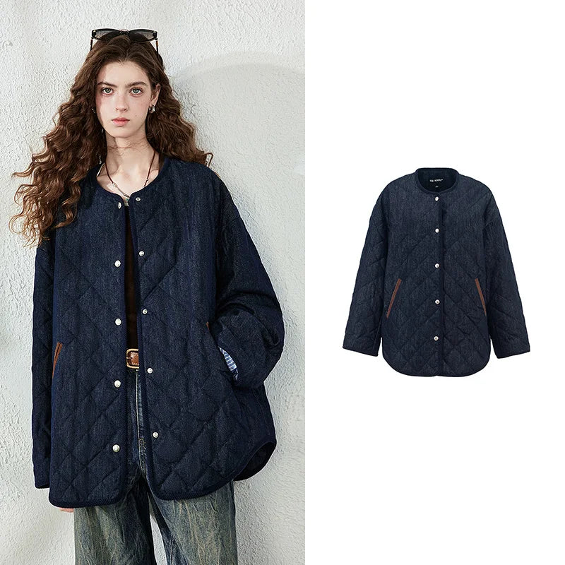 Collarless Diamond-Quilted Jacket