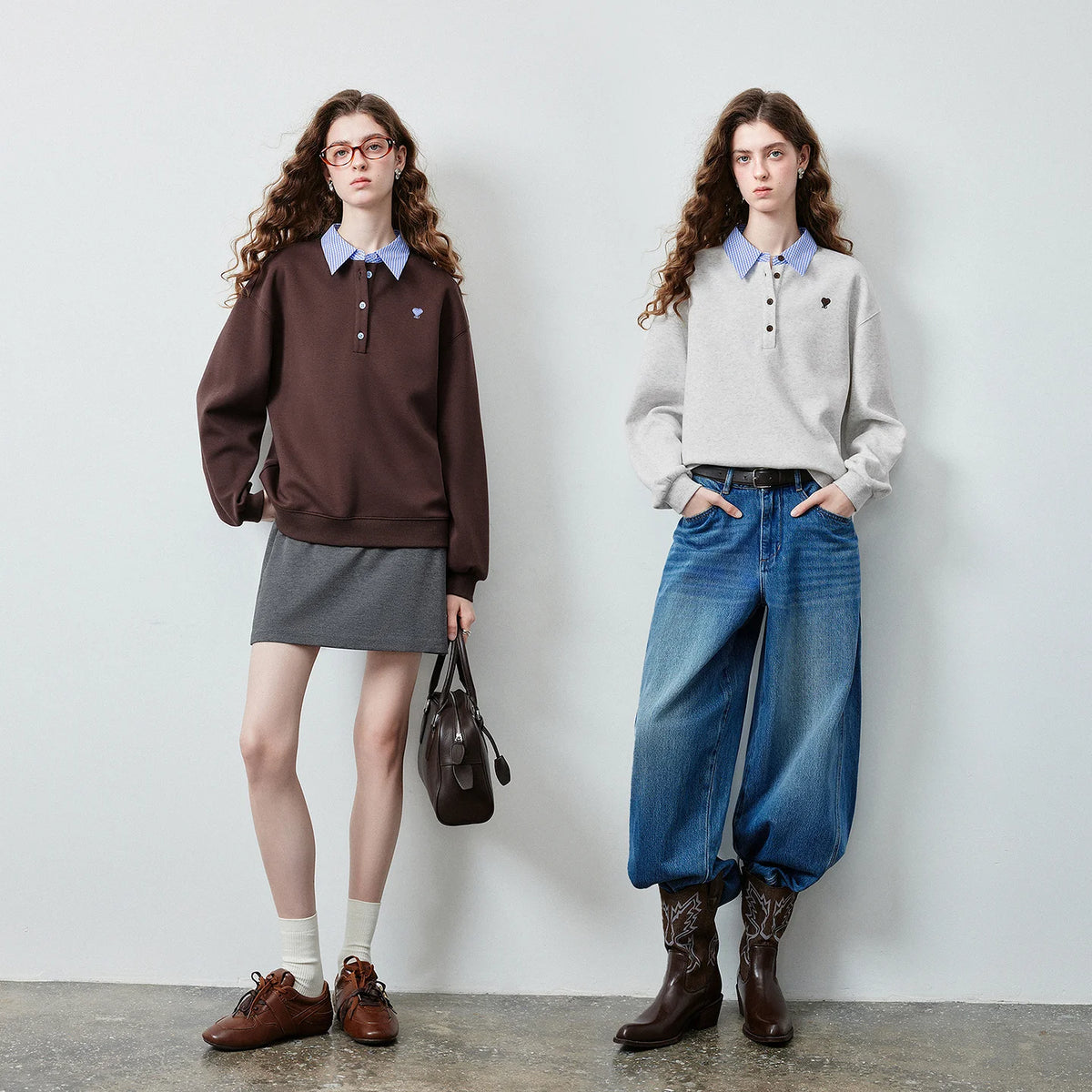 Layered-Look Polo Sweatshirt