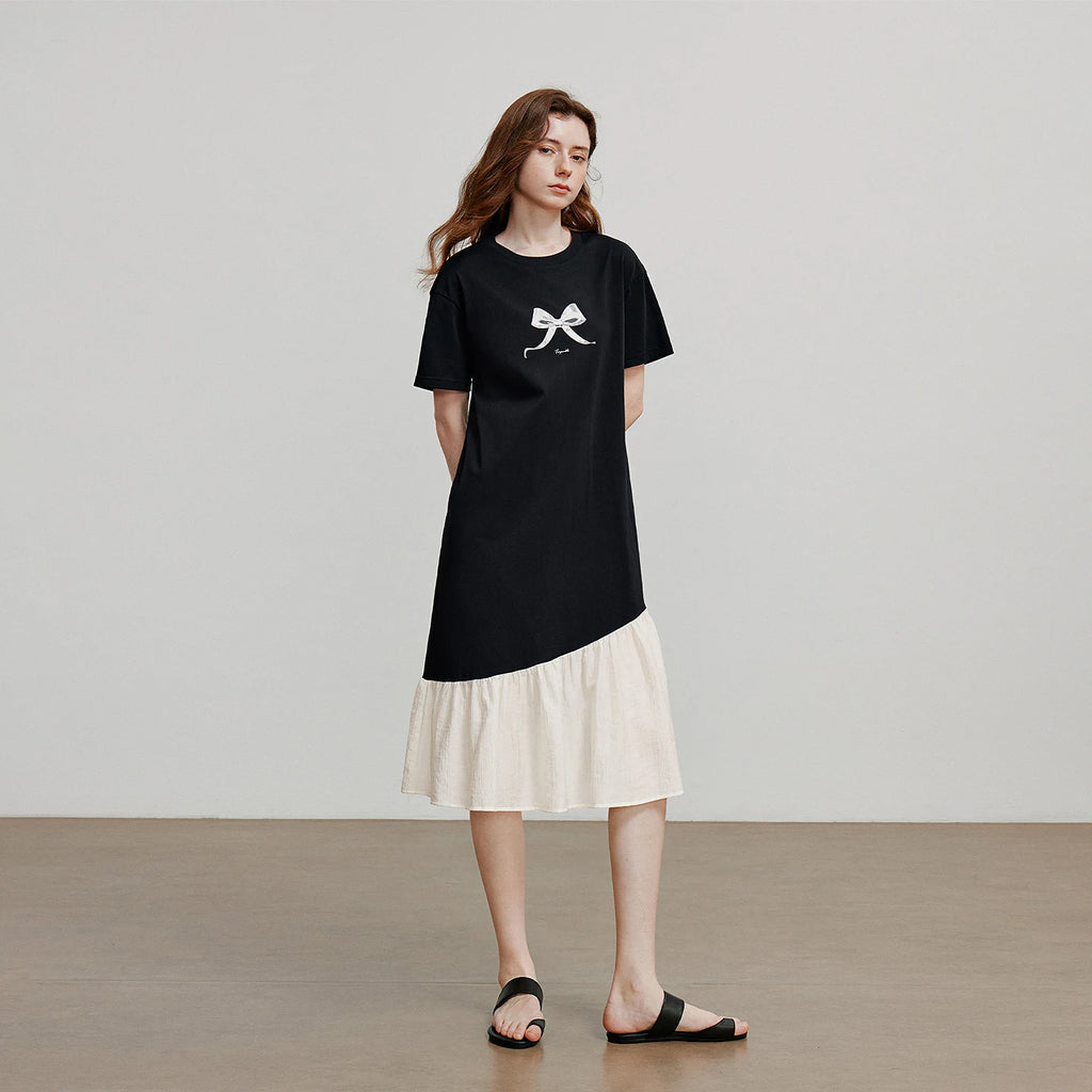 Bow Graphic Ruffle-Hem Dress