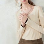 Contrast-Trim Scoop-Neck Knit Top