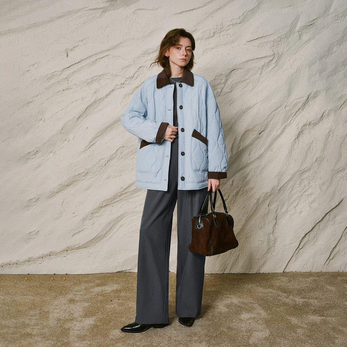 Contrast-Trim Quilted Jacket