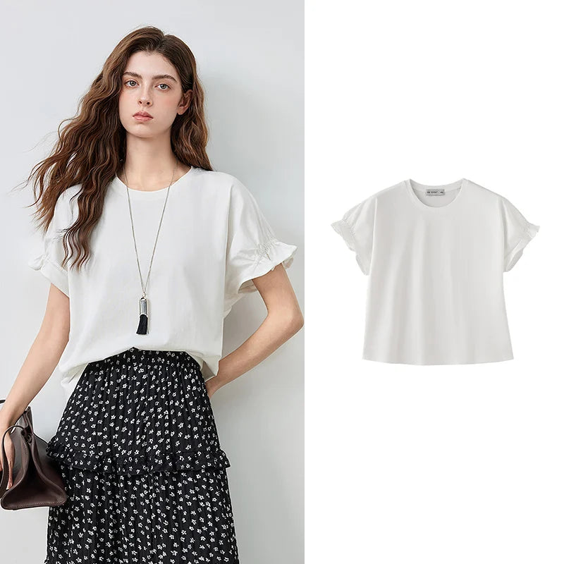Ruffle-Cuff Relaxed Tee