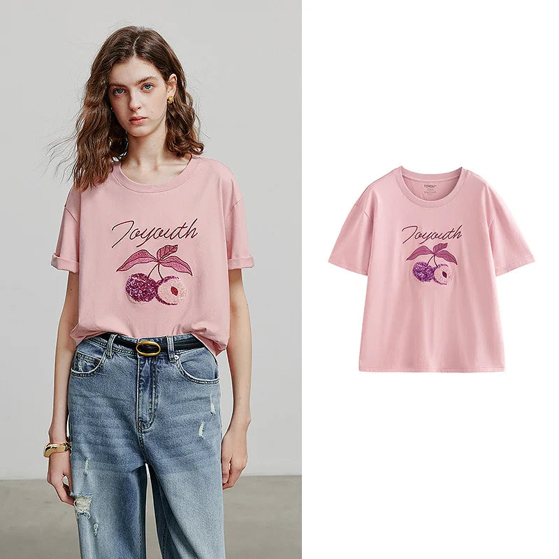 Cherry-Motif Crewneck Tee