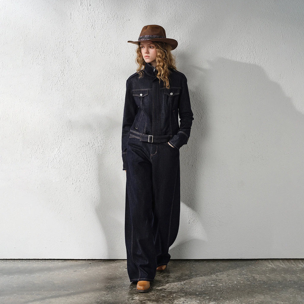 Cropped Button-Front Denim Jacket