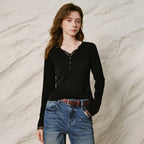 Layered-Look Lace-Trim Henley Top