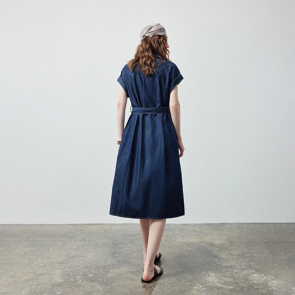 Belted Denim Midi Shirt Dress