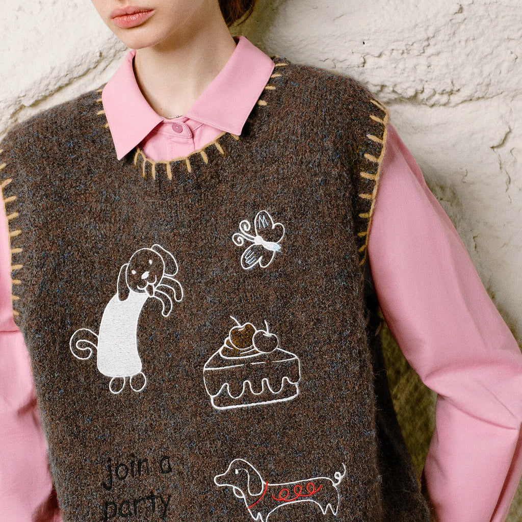 Decorative-Motif Knit Vest