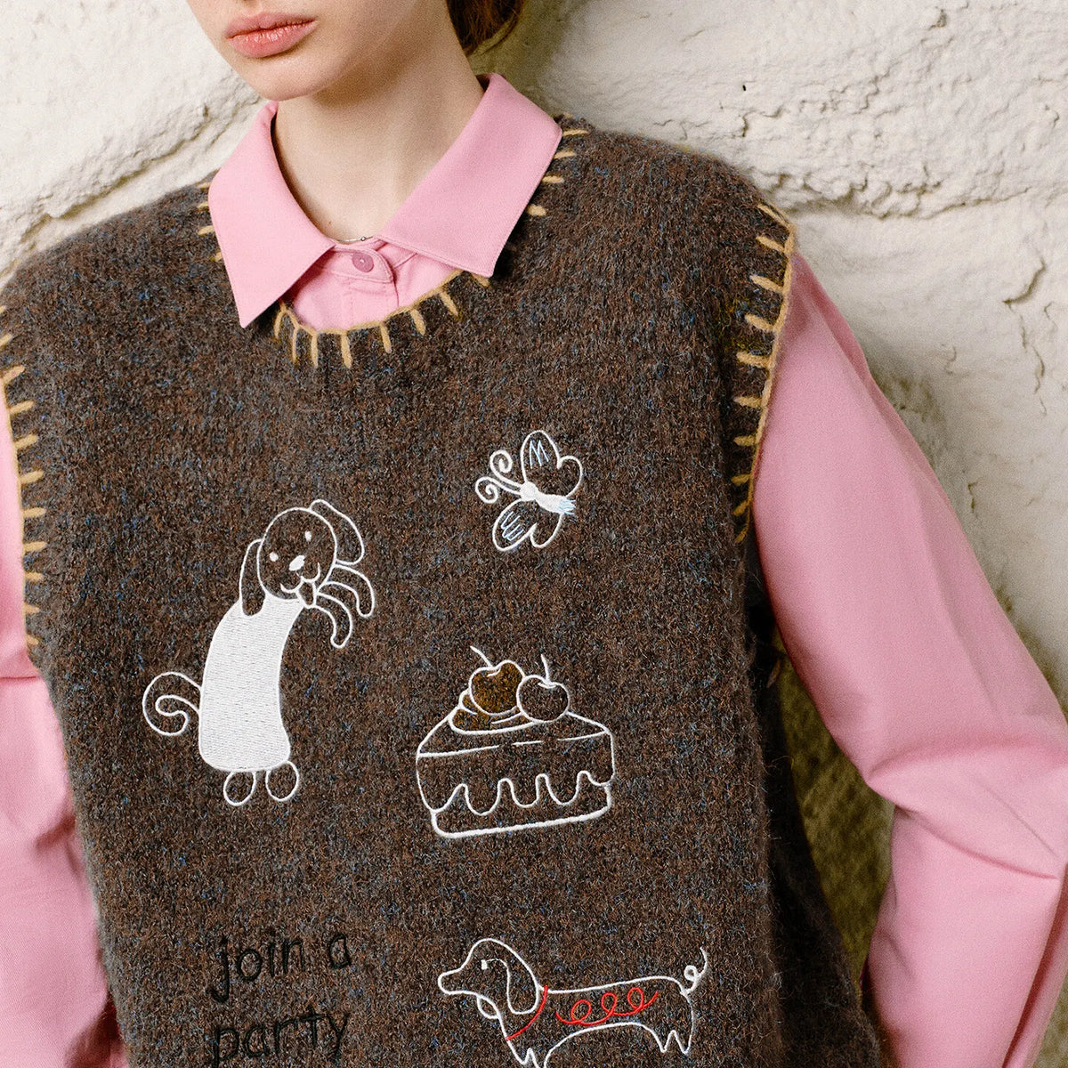 Decorative-Motif Knit Vest