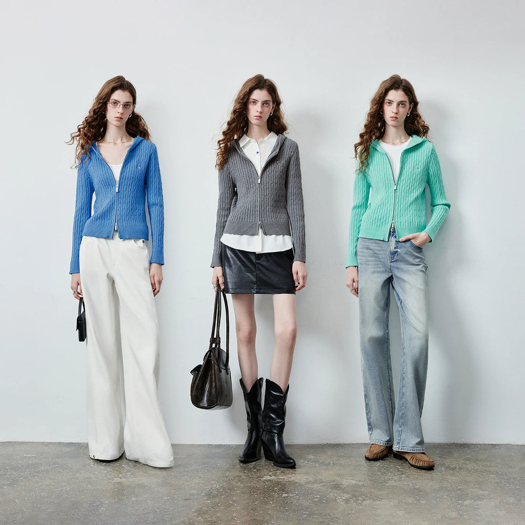 Ribbed Hooded Zip Cardigan