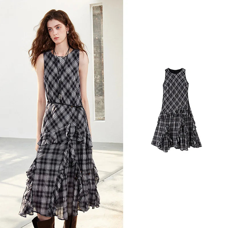 Plaid Ruffled Midi Dress