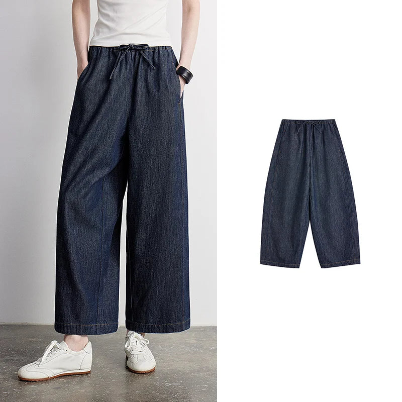 Elastic-Waist Cropped Jeans