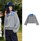 Gingham-Trim Half-Zip Sweatshirt