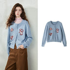 Playful-Motif Crewneck Cardigan