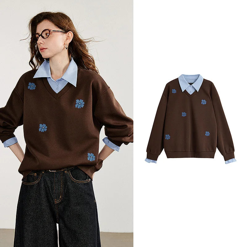 Floral-Detail Layered-Look Sweatshirt