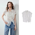 Rolled-Cuff Short-Sleeve Blouse