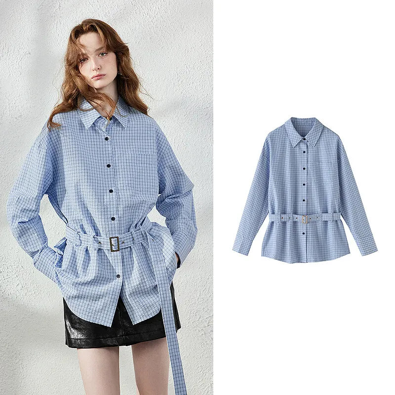 Belted Gingham Longline Shirt