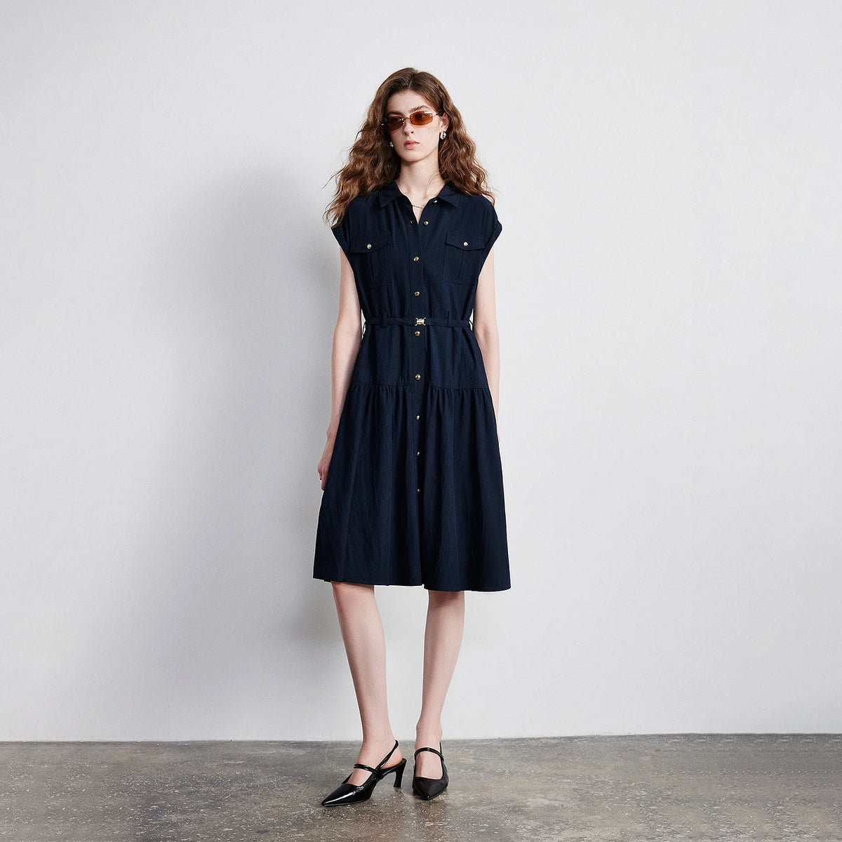 Sleeveless Button-Front Midi Dress