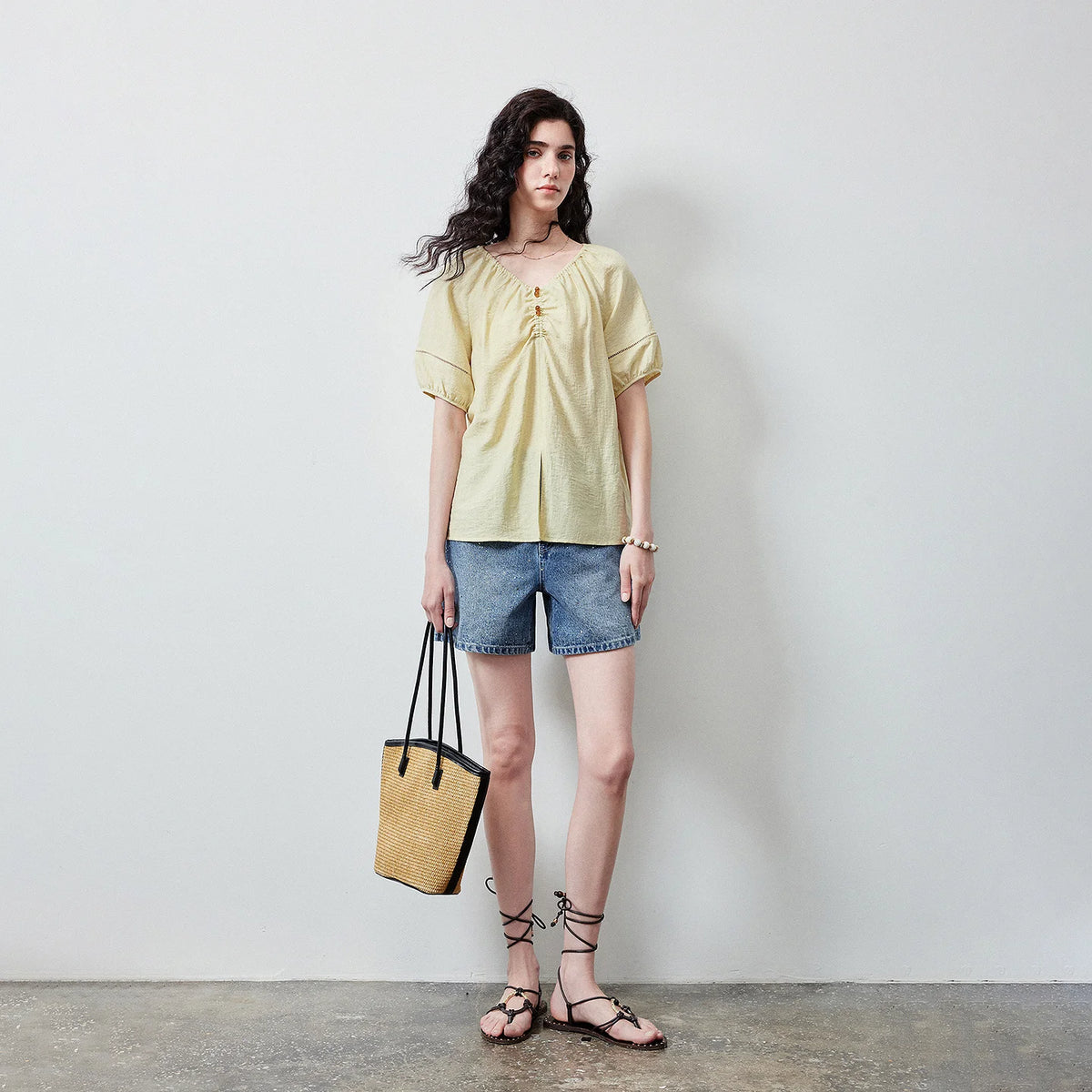 Gathered Puff-Sleeve Blouse