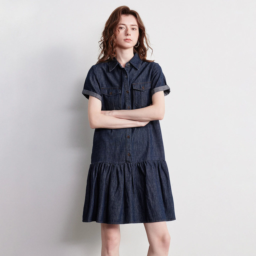 Drop-Waist Denim Shirt Dress