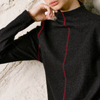 Contrast-Seam Mock-Neck Top