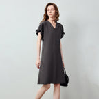 V-Neck Ruffle-Sleeve Shift Dress
