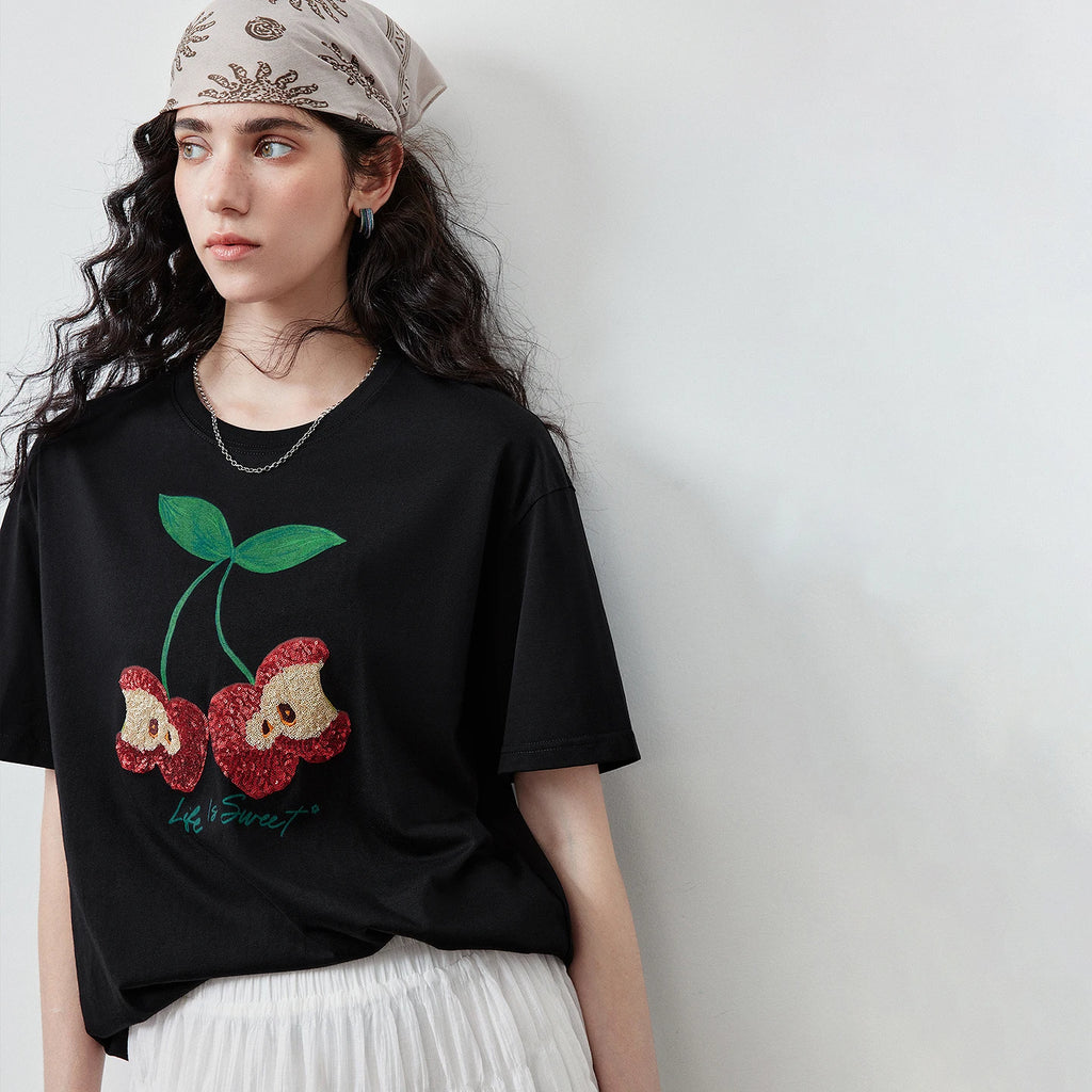 Apple-Motif Crewneck Tee