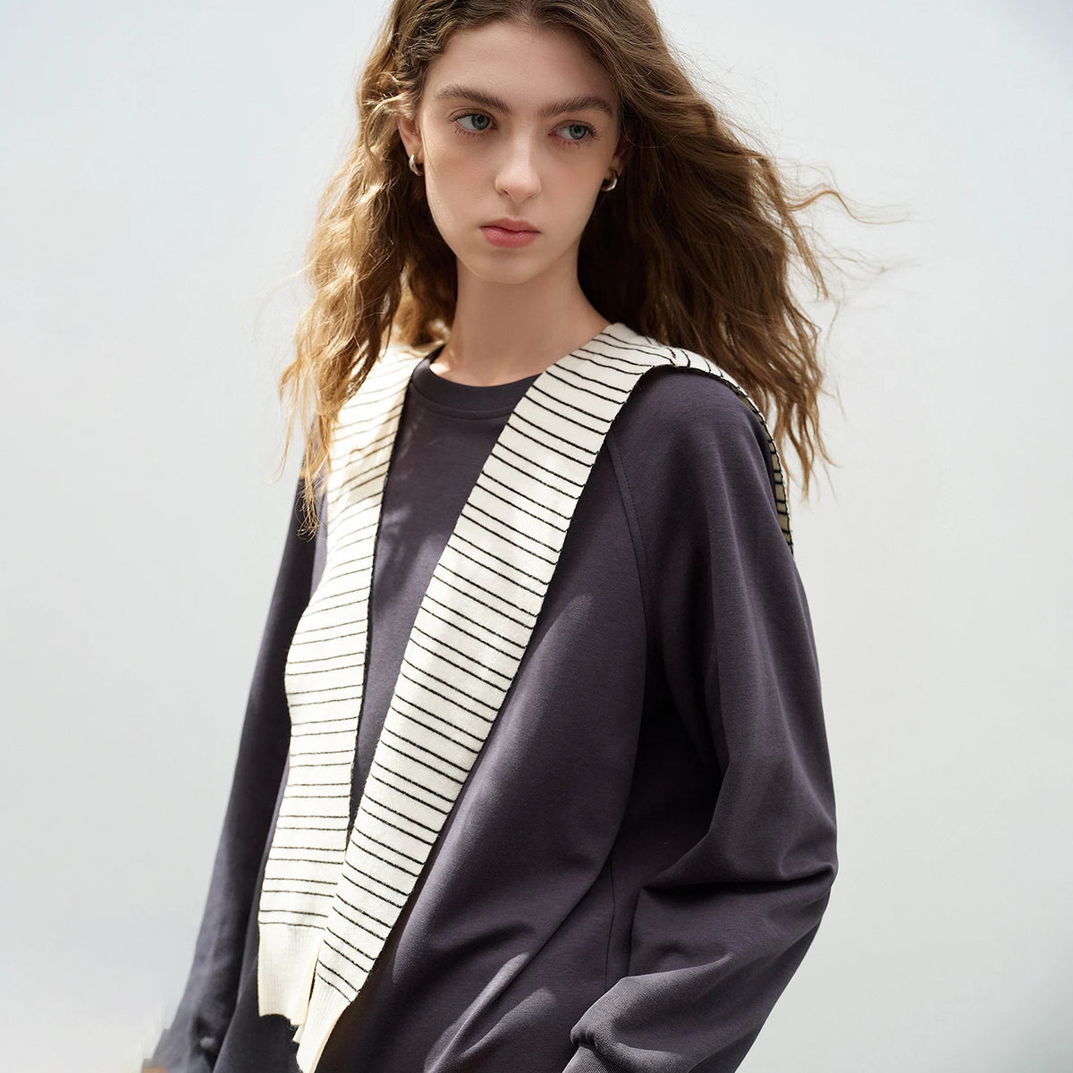 Striped Knit Shoulder Scarf