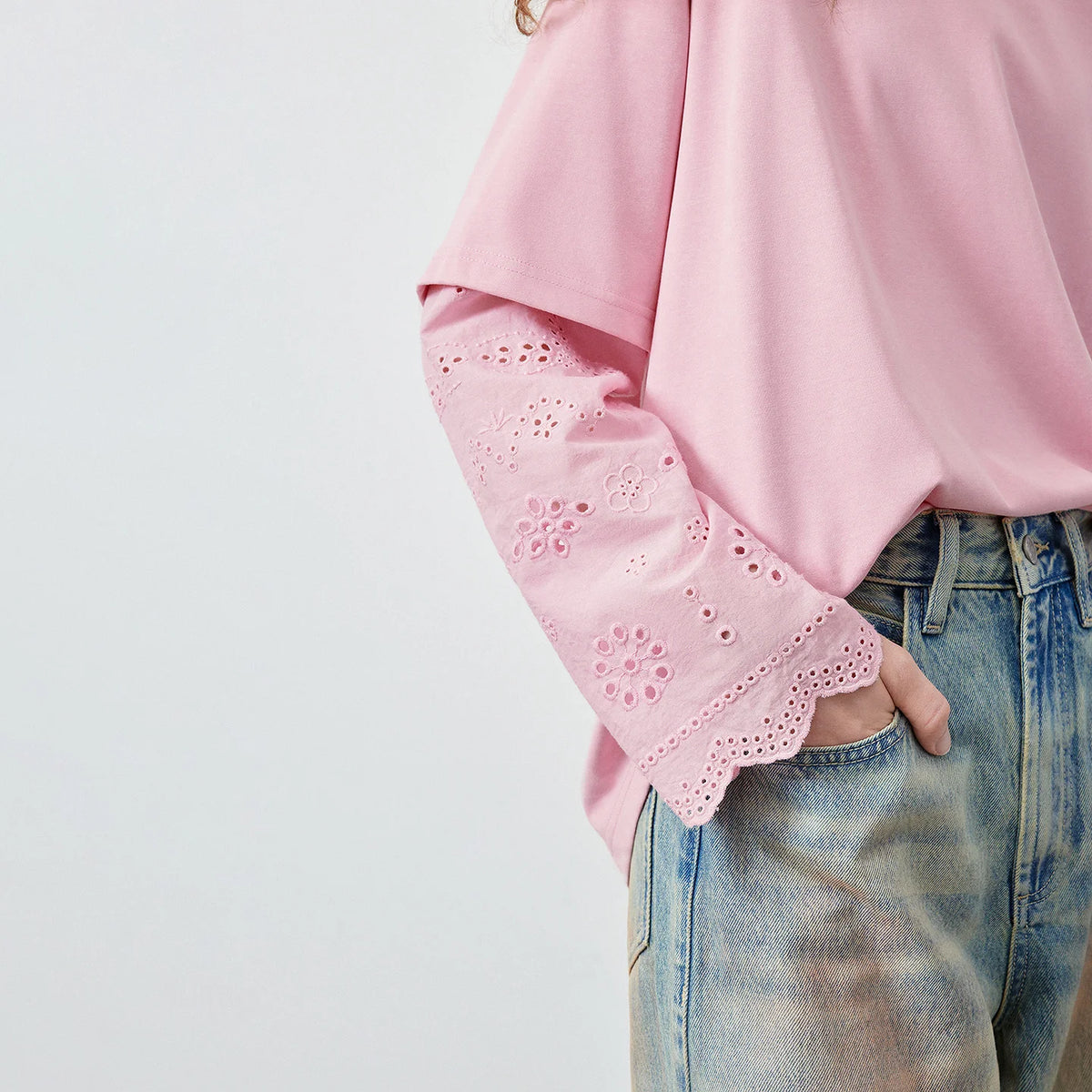 Layered-Look Lace-Sleeve Tee