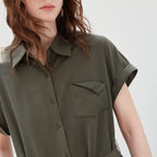 Belted Short-Sleeve Midi Shirt Dress