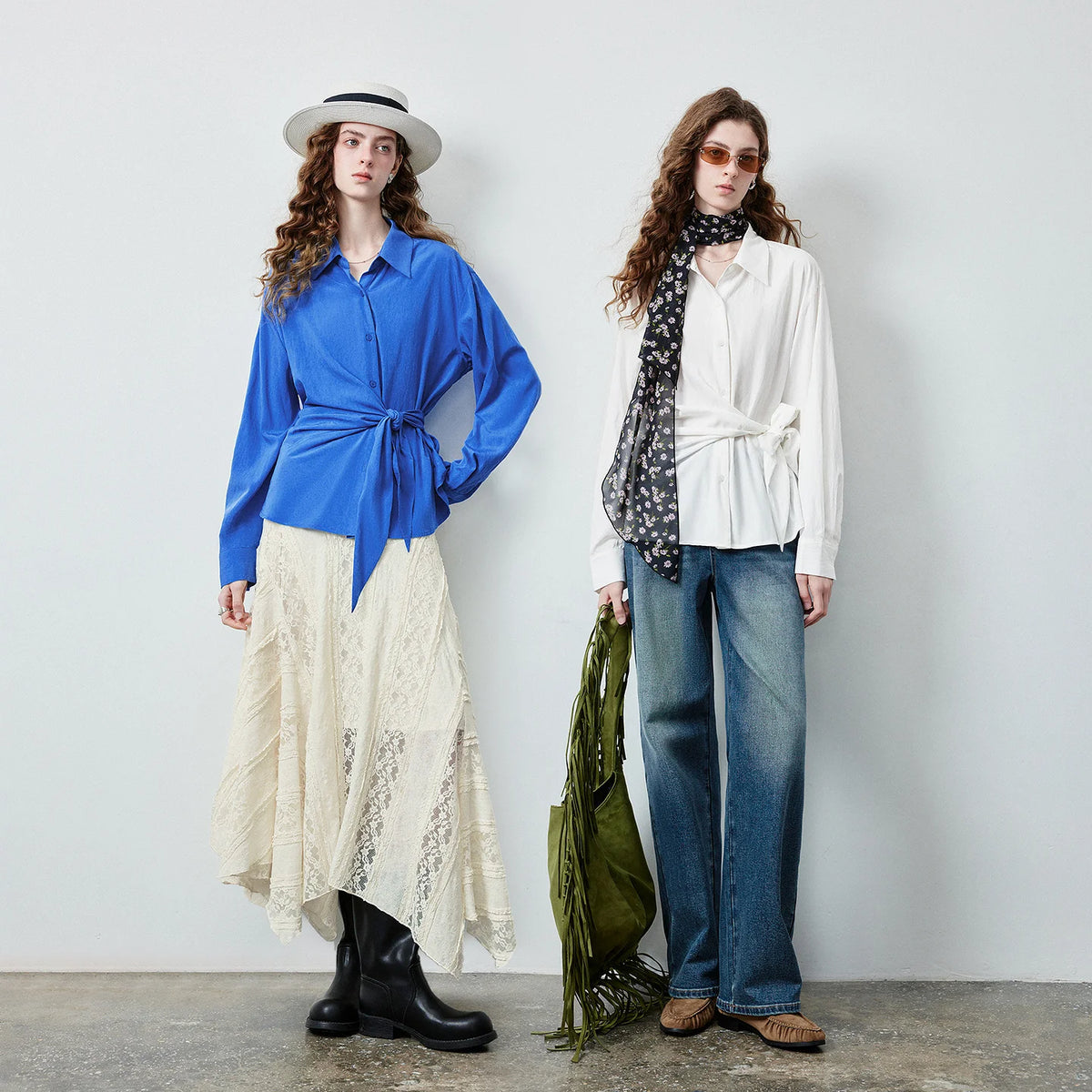 Tie-Waist Button-Front Shirt