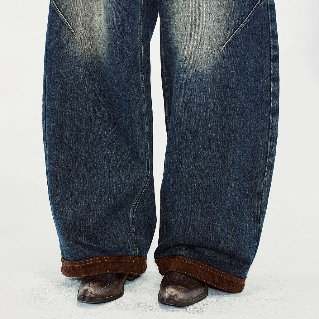 Paneled Barrel-Leg Jeans