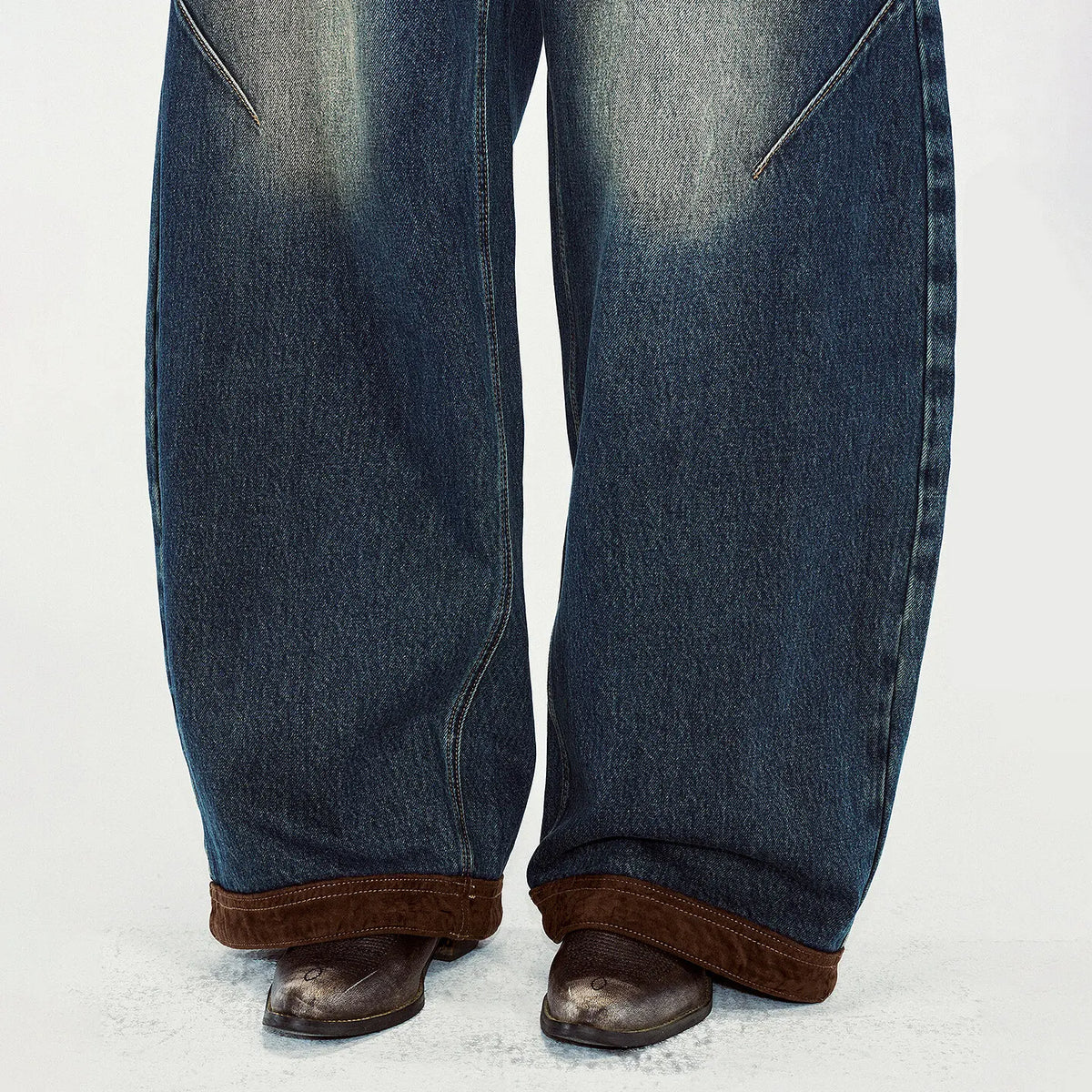 Paneled Barrel-Leg Jeans