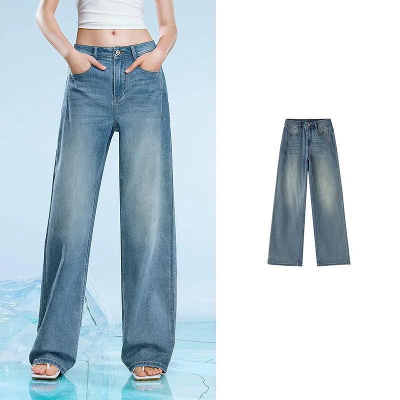 Wide-Leg Faded Jeans