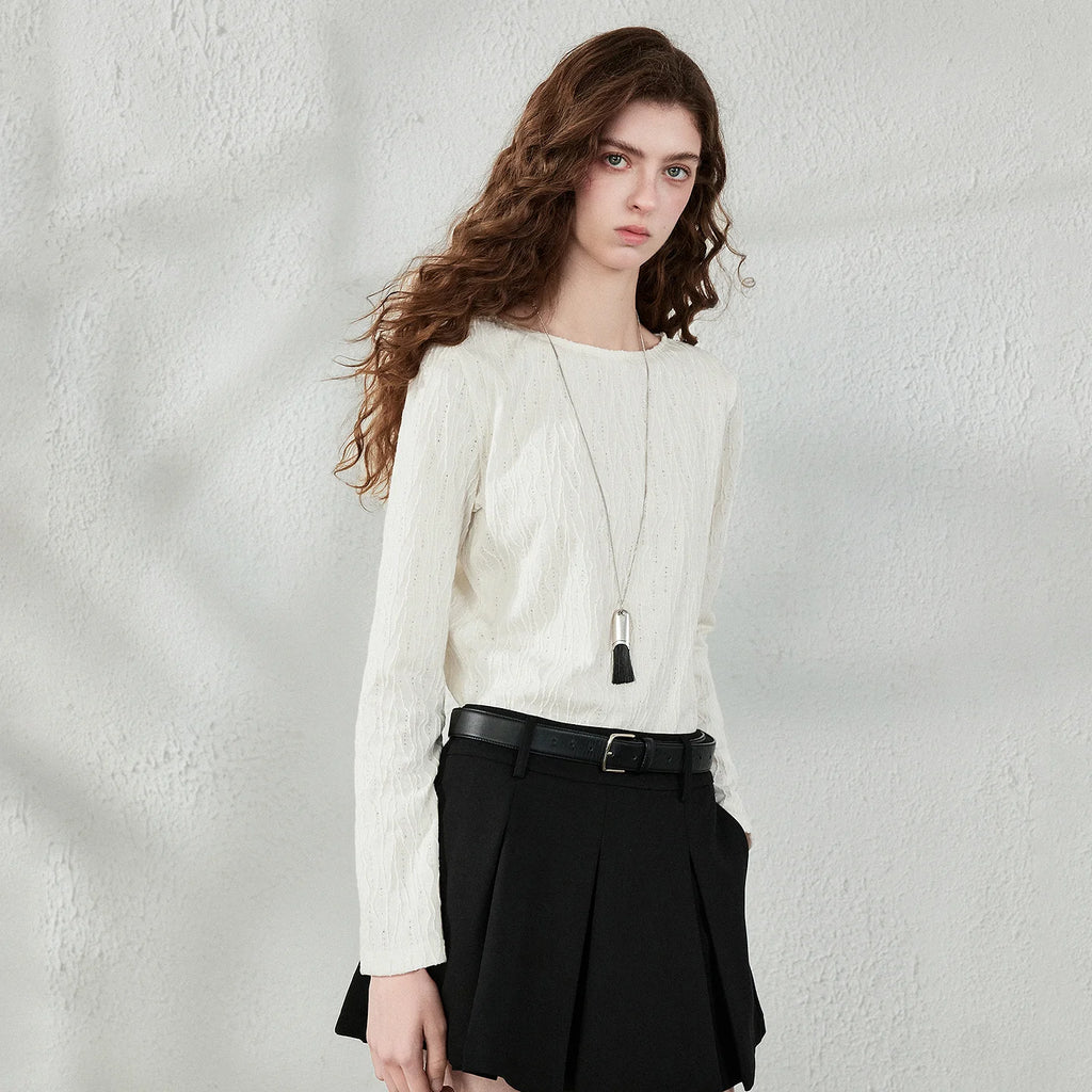 Textured Long-Sleeve Crewneck Top