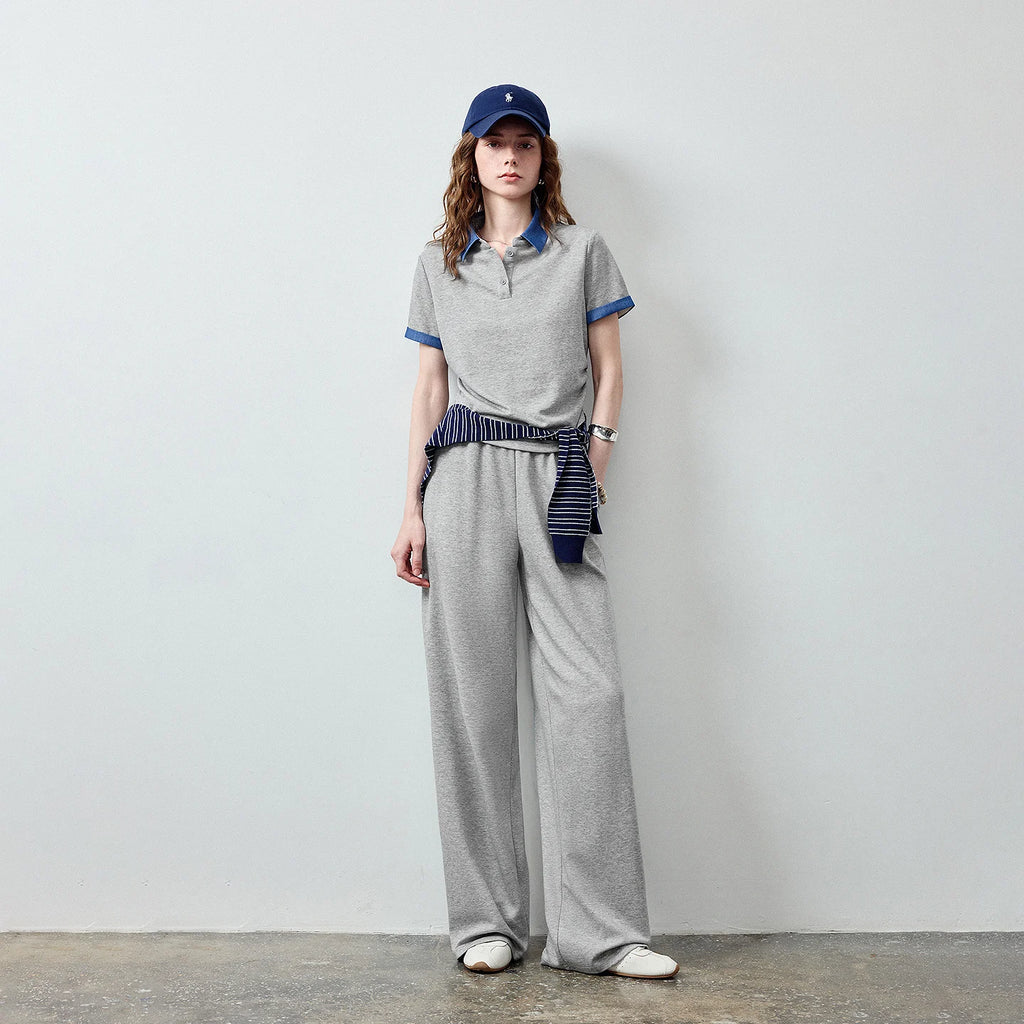 Polo Top and Wide-Leg Pants Set