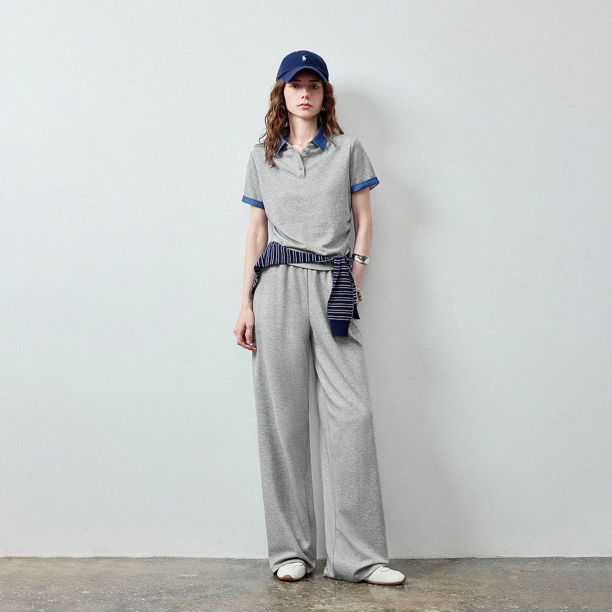Polo Top and Wide-Leg Pants Set