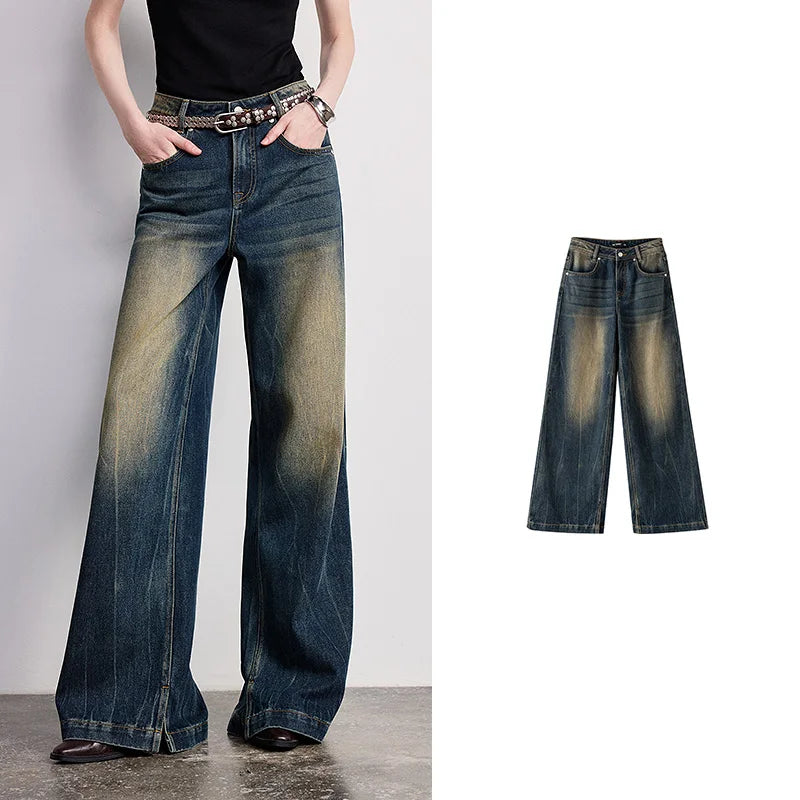 Wide-Leg Washed Jeans