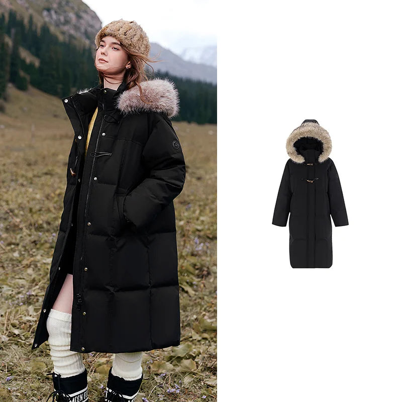 Shaggy-Trim Long Puffer Coat