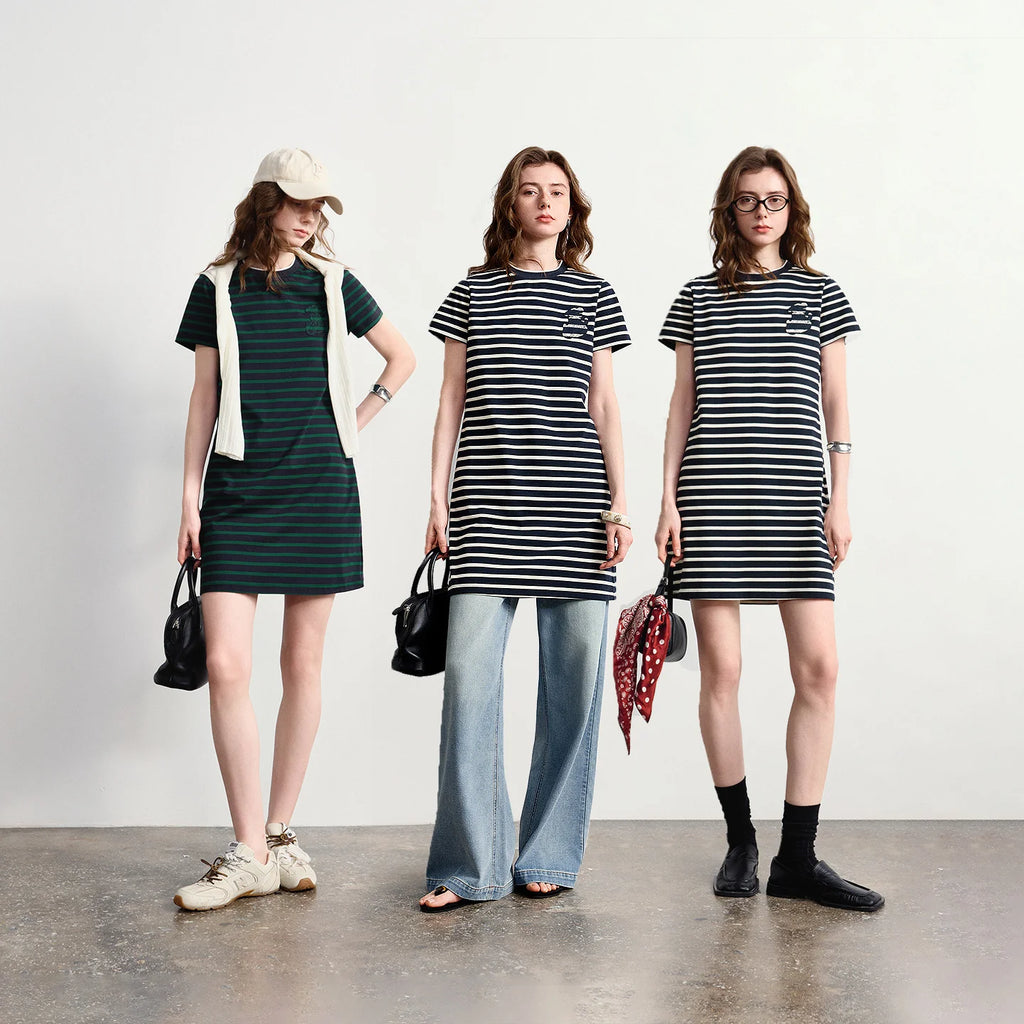 Striped Short-Sleeve Mini Dress
